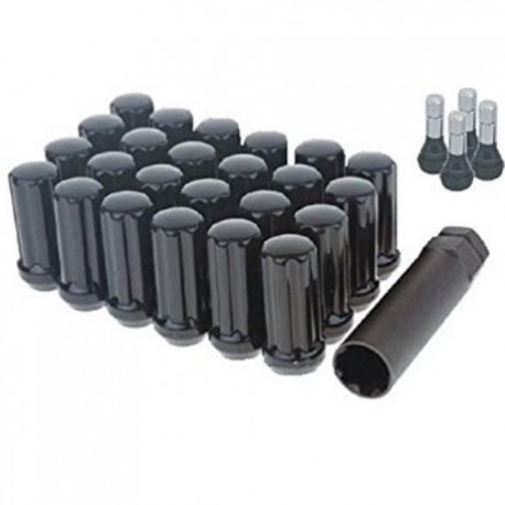 Topline Black 6 Lug Kit 14 X 1.5 60 Degree Conical (Includes 24 Lug Nuts/ 1 Wheel Lug Key) 4 Chrome Valve Stems