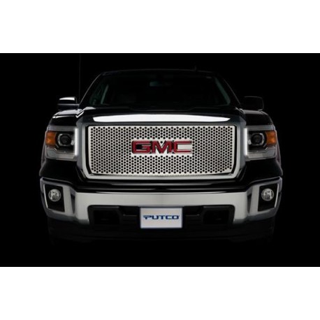 GMC Sierra 1500 2014-2015 Grille Insert Overlay Punch Style With Emblem Cutout, Polished Stainless Steel